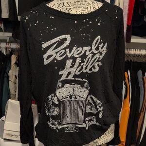 Lauren Moshi Black Beverly Hills Graphic Long Sleeve Top